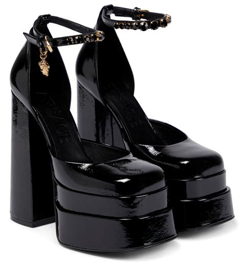 versace black and white logo heels|versace black platform heels.